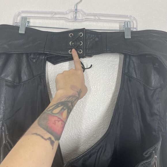 Xelement Motorcycle Chaps Mens 38 Black Leather Zip Pocket Adjustable Biker - Picture 16 of 16